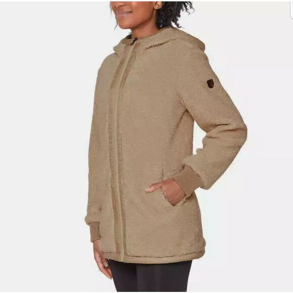 1 Madison Expedition Women's Tan Hooded Full Zip Fuzzy Teddy Jacket Size L - Picture 2 of 11